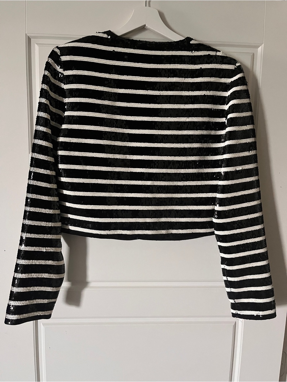 Veronica Beard Black and White Sequin Striped Cropped Jacket - Picture 3 of 3